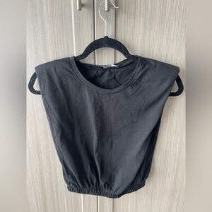 ZARA Black Sleeveless Padded Shoulder Top – Size S